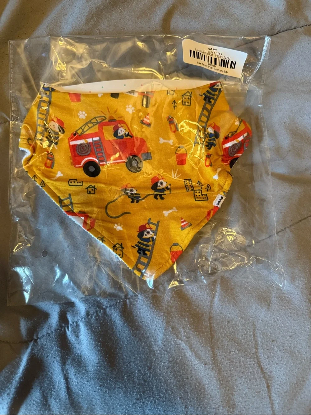 Little Sleepies Yellow Firetruck Bandana Bib